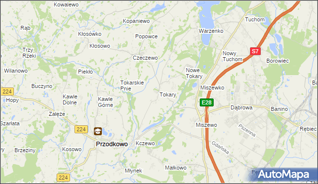 mapa Tokary gmina Przodkowo, Tokary gmina Przodkowo na mapie Targeo