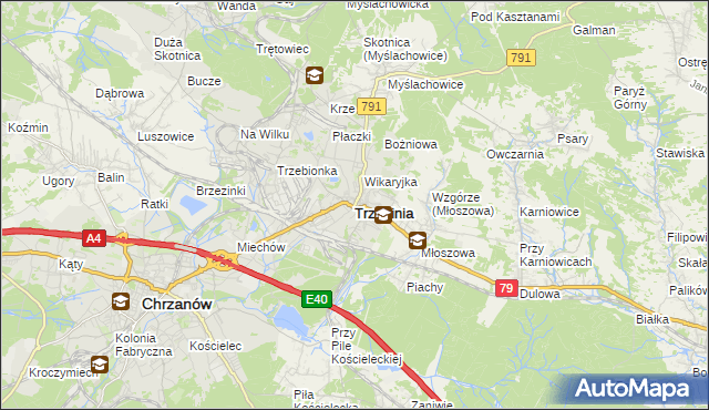 mapa Trzebinia powiat chrzanowski, Trzebinia powiat chrzanowski na mapie Targeo