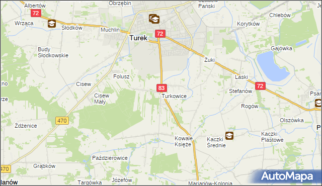 mapa Turkowice gmina Turek, Turkowice gmina Turek na mapie Targeo