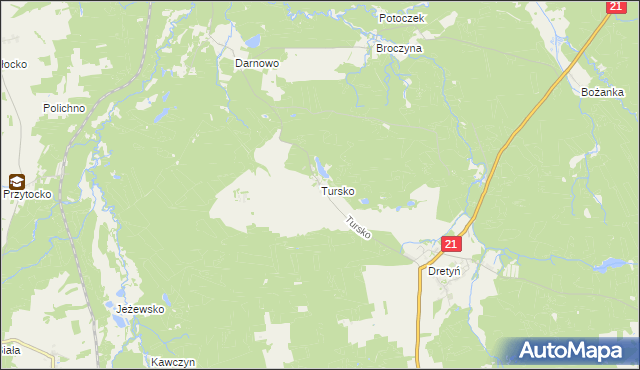 mapa Tursko gmina Miastko, Tursko gmina Miastko na mapie Targeo