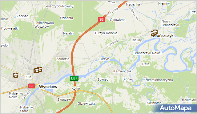 mapa Turzyn gmina Brańszczyk, Turzyn gmina Brańszczyk na mapie Targeo