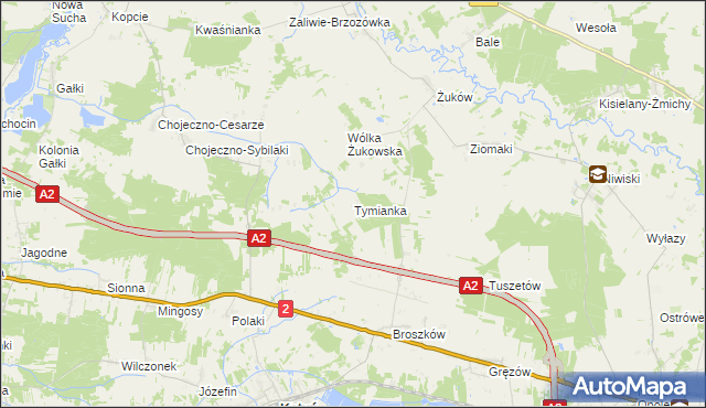 mapa Tymianka gmina Kotuń, Tymianka gmina Kotuń na mapie Targeo