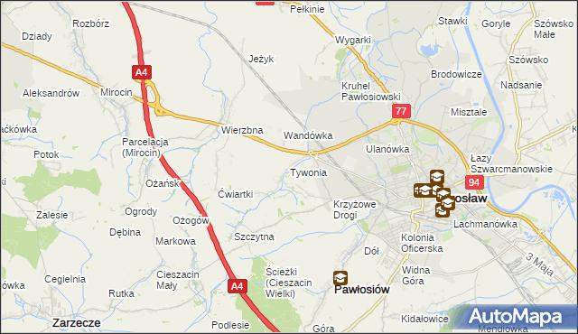 mapa Tywonia, Tywonia na mapie Targeo