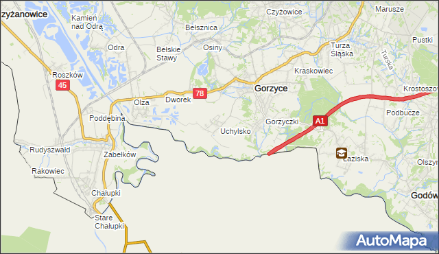 mapa Uchylsko, Uchylsko na mapie Targeo