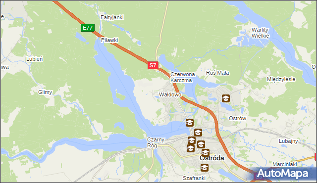 mapa Wałdowo gmina Ostróda, Wałdowo gmina Ostróda na mapie Targeo