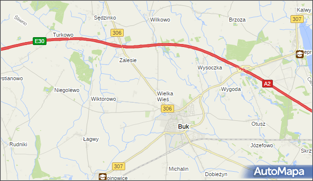 mapa Wielka Wieś gmina Buk, Wielka Wieś gmina Buk na mapie Targeo
