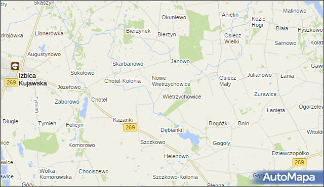 mapa Wietrzychowice gmina Izbica Kujawska, Wietrzychowice gmina Izbica Kujawska na mapie Targeo