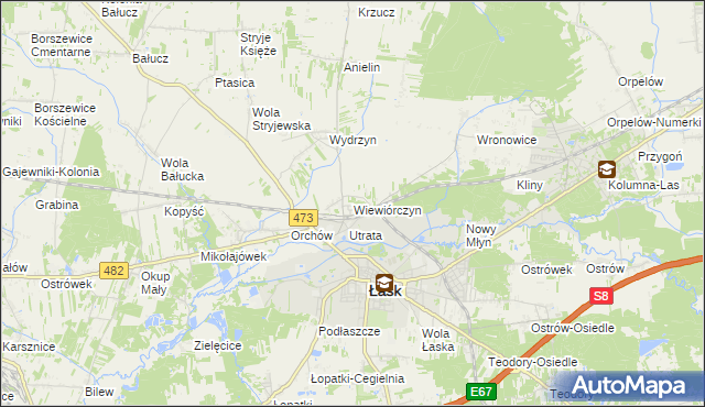 mapa Wiewiórczyn gmina Łask, Wiewiórczyn gmina Łask na mapie Targeo