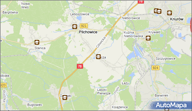 mapa Wilcza gmina Pilchowice, Wilcza gmina Pilchowice na mapie Targeo