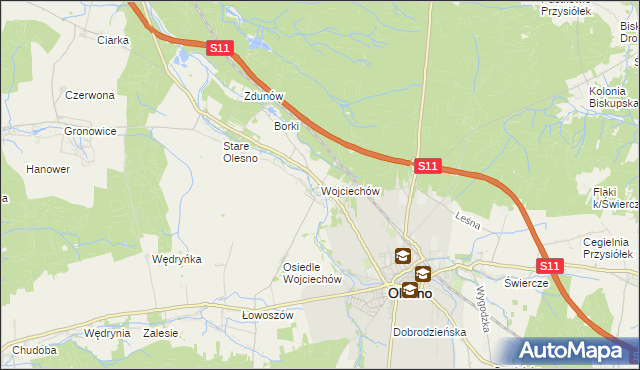 mapa Wojciechów gmina Olesno, Wojciechów gmina Olesno na mapie Targeo