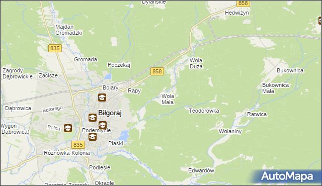 mapa Wola Mała gmina Biłgoraj, Wola Mała gmina Biłgoraj na mapie Targeo