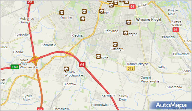 mapa Wysoka gmina Kobierzyce, Wysoka gmina Kobierzyce na mapie Targeo