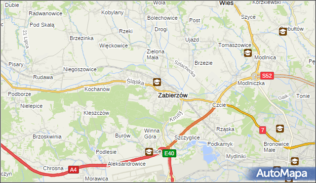 mapa Zabierzów powiat krakowski, Zabierzów powiat krakowski na mapie Targeo