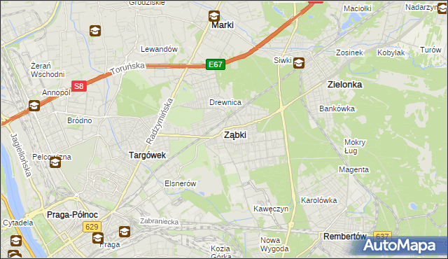 mapa Ząbki powiat wołomiński, Ząbki powiat wołomiński na mapie Targeo