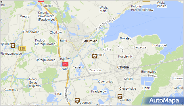 mapa Zabłocie gmina Strumień, Zabłocie gmina Strumień na mapie Targeo