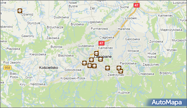 mapa Zakopanego, Zakopane na mapie Targeo