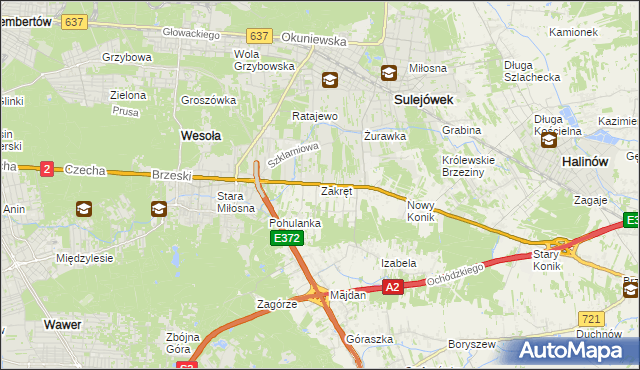 mapa Zakręt gmina Wiązowna, Zakręt gmina Wiązowna na mapie Targeo
