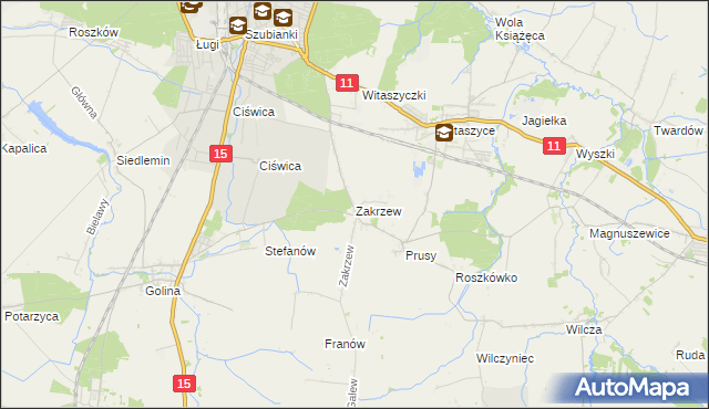 mapa Zakrzew gmina Jarocin, Zakrzew gmina Jarocin na mapie Targeo