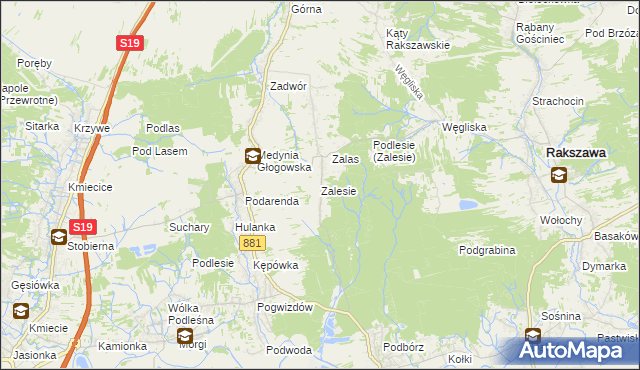 mapa Zalesie gmina Czarna, Zalesie gmina Czarna na mapie Targeo