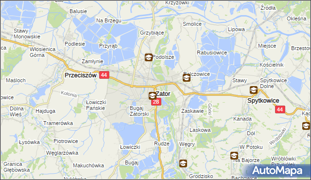 mapa Zator powiat oświęcimski, Zator powiat oświęcimski na mapie Targeo
