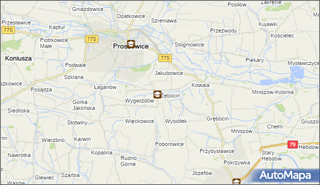 mapa Żębocin, Żębocin na mapie Targeo