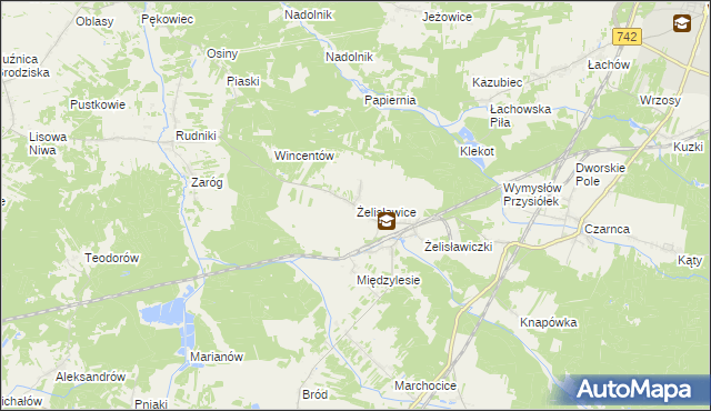 mapa Żelisławice gmina Secemin, Żelisławice gmina Secemin na mapie Targeo