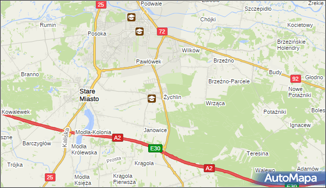 mapa Żychlin gmina Stare Miasto, Żychlin gmina Stare Miasto na mapie Targeo
