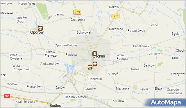 mapa Żychlin powiat kutnowski, Żychlin powiat kutnowski na mapie Targeo