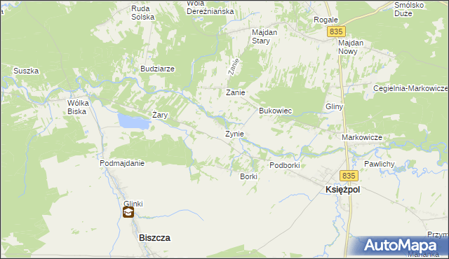 mapa Zynie, Zynie na mapie Targeo