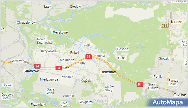 mapa Kolonia gmina Bolesław, Kolonia gmina Bolesław na mapie Targeo