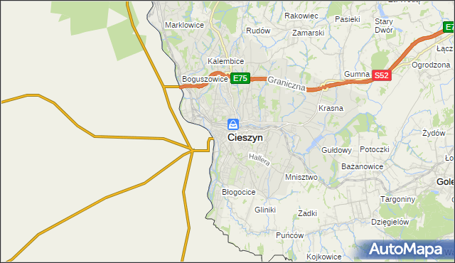 mapa Cieszyna, Cieszyn na mapie Targeo