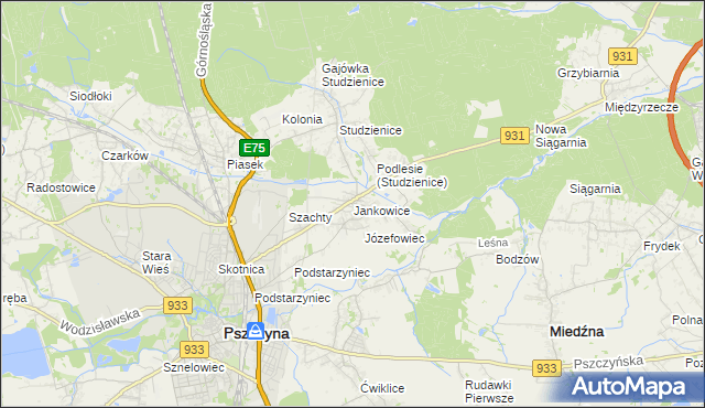 mapa Jankowice gmina Pszczyna, Jankowice gmina Pszczyna na mapie Targeo