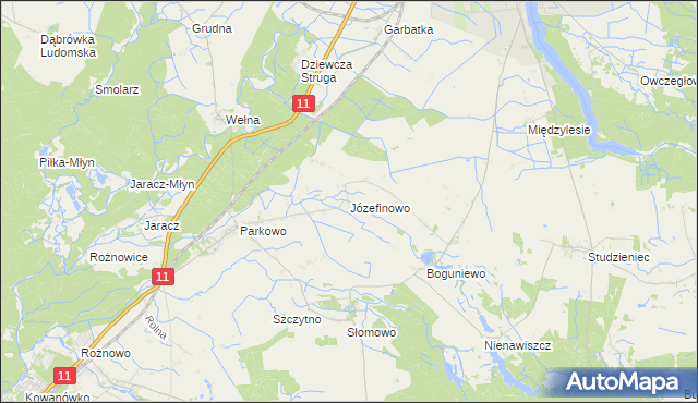 mapa Józefinowo gmina Rogoźno, Józefinowo gmina Rogoźno na mapie Targeo