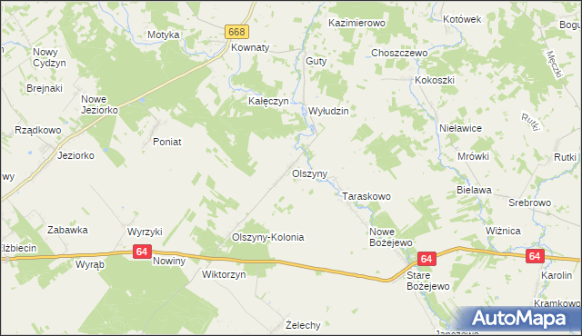 mapa Olszyny gmina Piątnica, Olszyny gmina Piątnica na mapie Targeo