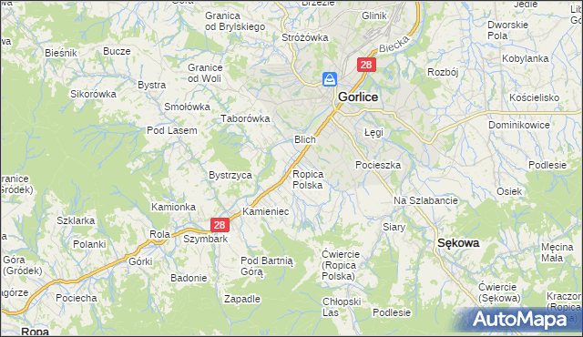 mapa Ropica Polska, Ropica Polska na mapie Targeo