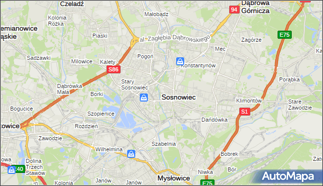 mapa Sosnowca, Sosnowiec na mapie Targeo