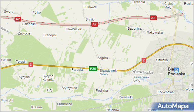 mapa Zagóra gmina Biała Podlaska, Zagóra gmina Biała Podlaska na mapie Targeo