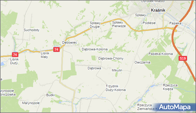 mapa Dąbrowa-Choiny, Dąbrowa-Choiny na mapie Targeo