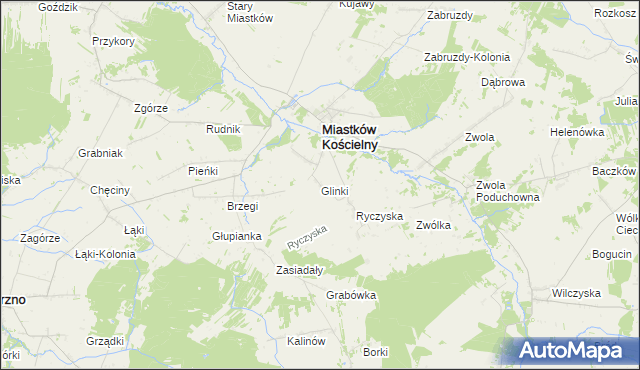 mapa Glinki gmina Miastków Kościelny, Glinki gmina Miastków Kościelny na mapie Targeo
