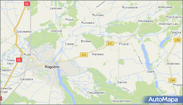 mapa Marlewo gmina Rogoźno, Marlewo gmina Rogoźno na mapie Targeo