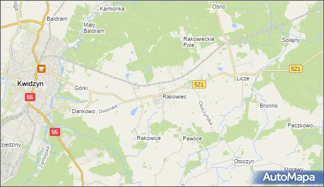 mapa Rakowiec gmina Kwidzyn, Rakowiec gmina Kwidzyn na mapie Targeo