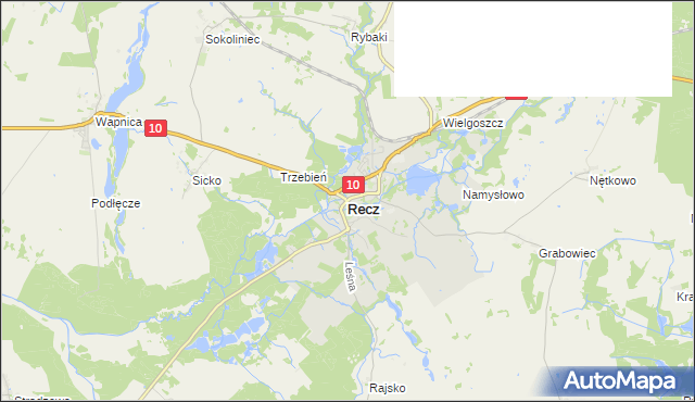mapa Recz powiat choszczeński, Recz powiat choszczeński na mapie Targeo