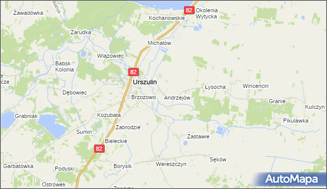 mapa Andrzejów gmina Urszulin, Andrzejów gmina Urszulin na mapie Targeo