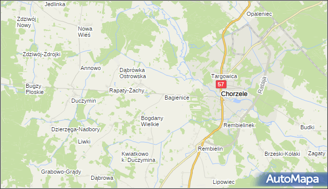 mapa Bagienice gmina Chorzele, Bagienice gmina Chorzele na mapie Targeo