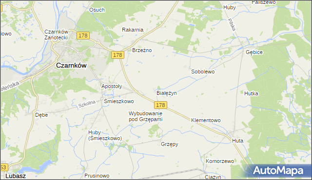 mapa Białężyn gmina Czarnków, Białężyn gmina Czarnków na mapie Targeo