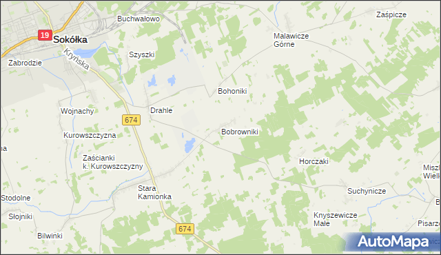 mapa Bobrowniki gmina Sokółka, Bobrowniki gmina Sokółka na mapie Targeo