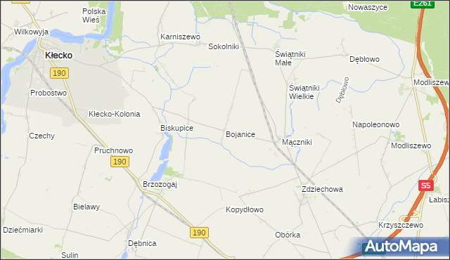 mapa Bojanice gmina Kłecko, Bojanice gmina Kłecko na mapie Targeo