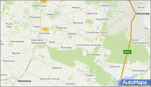 mapa Chomentów-Szczygieł, Chomentów-Szczygieł na mapie Targeo