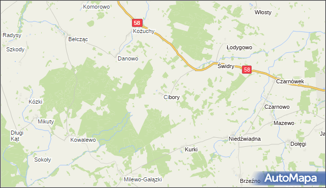 mapa Cibory gmina Biała Piska, Cibory gmina Biała Piska na mapie Targeo
