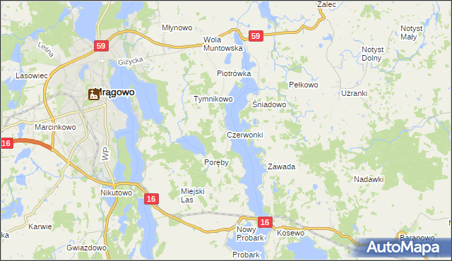 mapa Czerwonki gmina Mrągowo, Czerwonki gmina Mrągowo na mapie Targeo